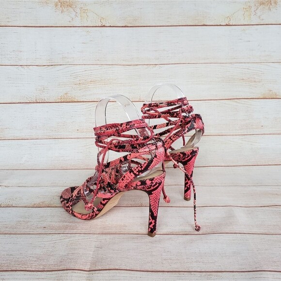 Antonio Melani Snakeskin Print Ankle Strap Strappy Leather Heeled Sandals - Picture 8 of 15